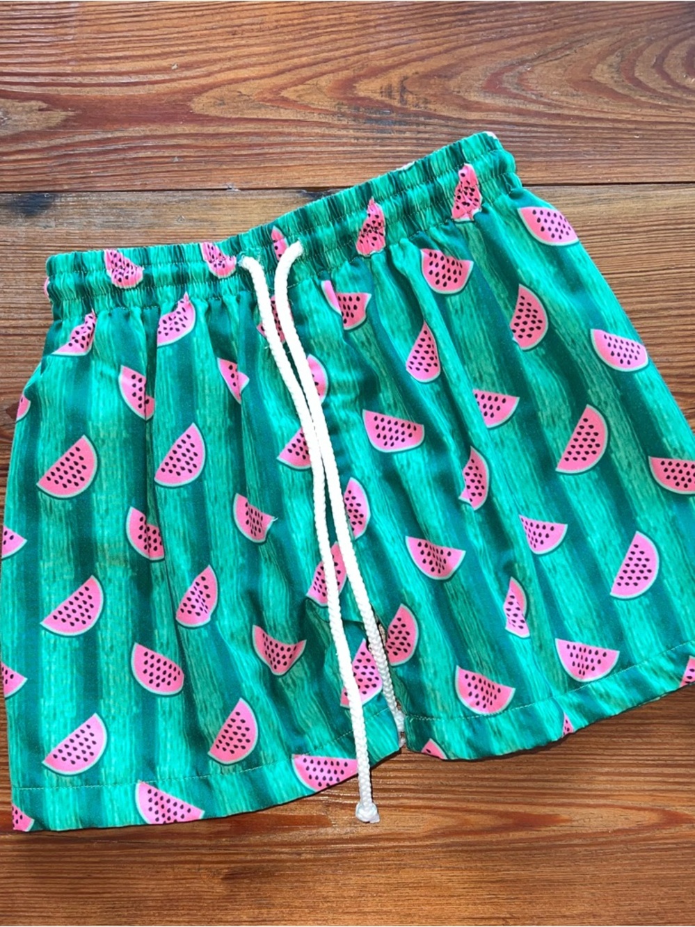 Kids Green Watermelon Print Swim Trunks